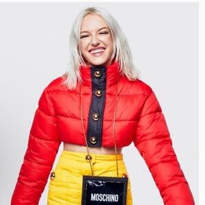 Moschino for HM Red and Black puffer Jacket with Cropped Design size S